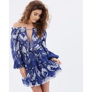 Alice McCall Without You Dress Cobalt Blue Floral Cotton Silk Mini Size 2